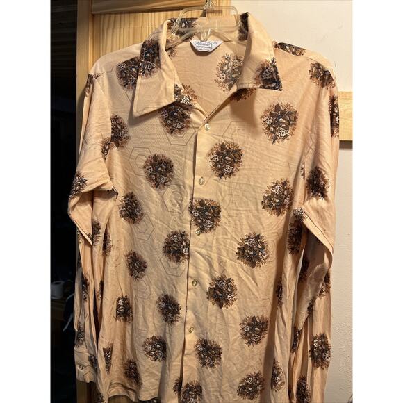 Maximo California Design Vintage Men's XL 17-17.5 Champagne Floral Button Shirt - Picture 4 of 11